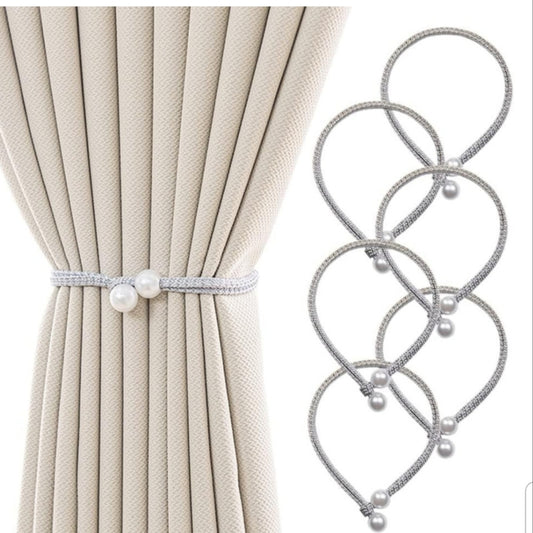 2 Pcs Set of Curtain Tiebacks Ropes - Polyester Curtain Holdbacks with Imitation Pearl