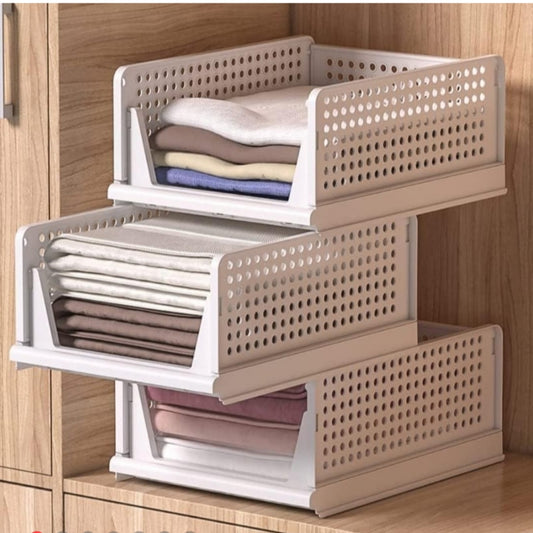 3 Sets of Foldable and Stackable Wardrobe Cupboard Clothes Organizer for Clothes - Best Storage Quality Organiser (Dimension: 46×35×12)