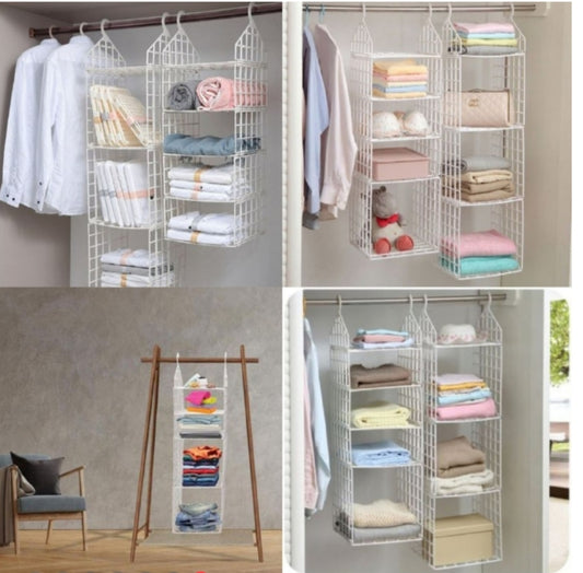 5 Layer Plastic Folding Clothes Wardrobe Shelves - Hanging Organizer Storage Holders and Racks