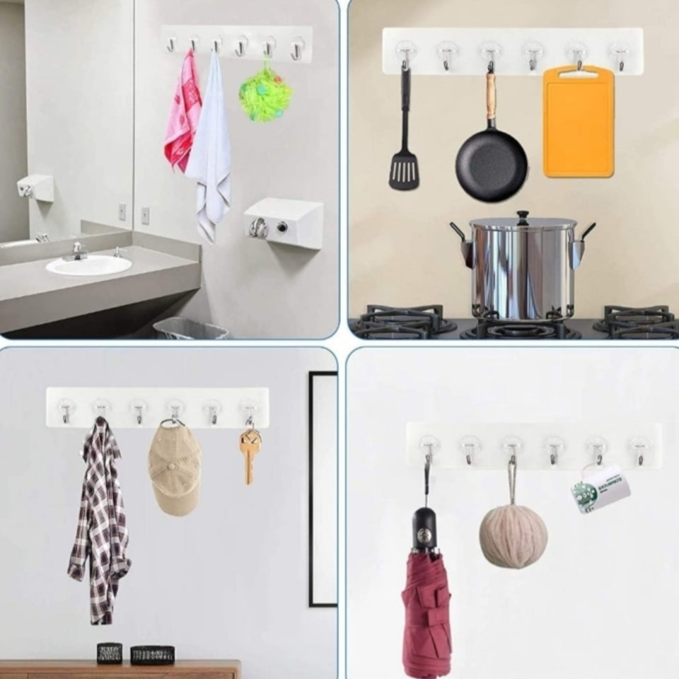 Adhesive Wall 5 Hooks Sticky Strip - Transparent Reusable Wall Hangers for Kitchen Bathroom, Bedroom, Keys etc