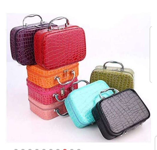 Croco Vanity bag for women with compact Mirror can be used for Cosmetic, Jewellary and other Storage- (Random Color)