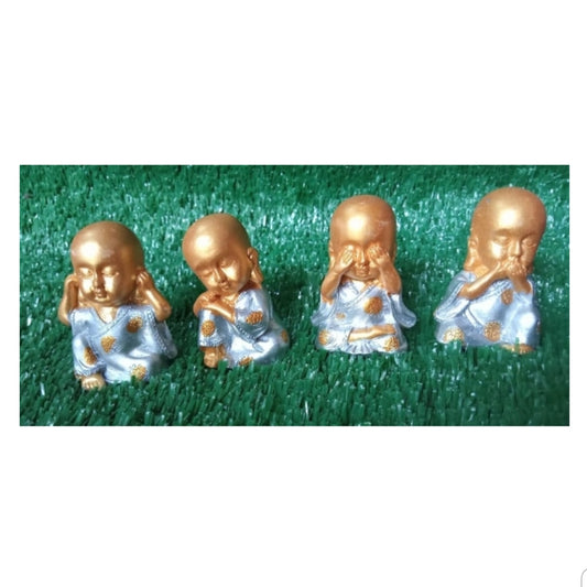Golden Miniature Monk Figurines Showpiece for Home, Office, Car Decoration - Multicolor