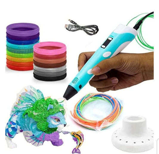 Combo Set of 3D Pen & LCD Display with 10 Different Color of PLA Filament Refills