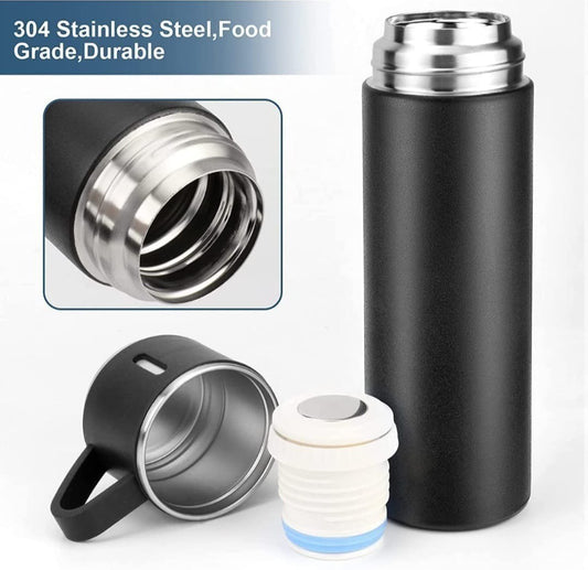 Stainless Steel Food Grade Vacuum Flask Set with 3 Steel Cups Combo