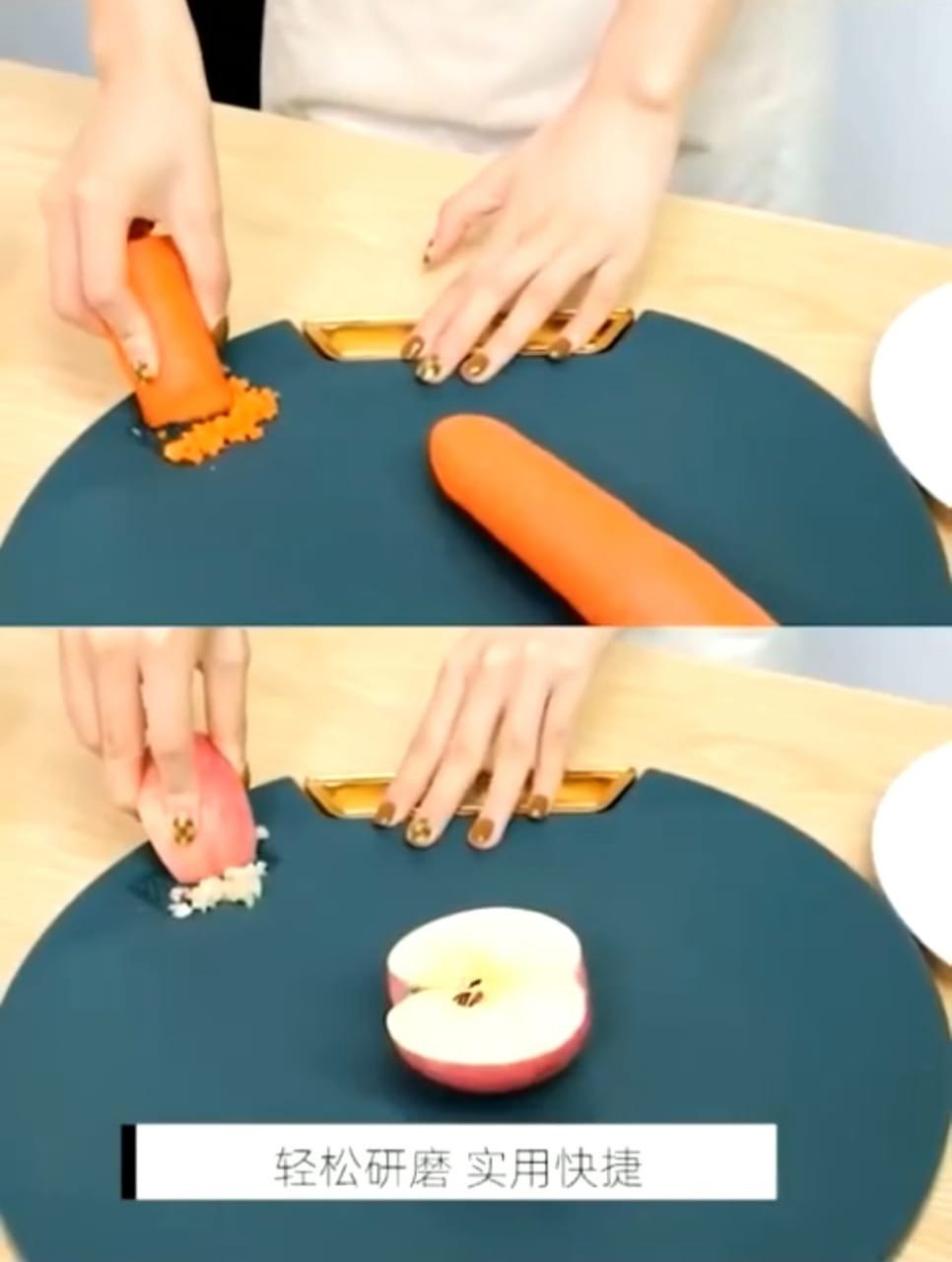 Round Revolving Chopping Board with Handle and Seperate Space for Meshing Garlic Carrot