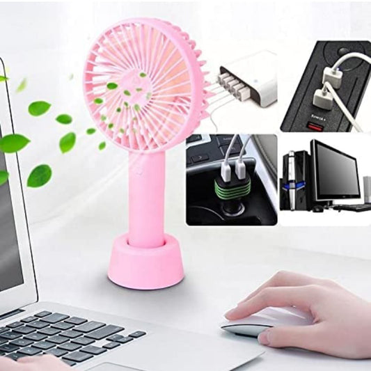 Mini Portable USB Table Fan with Built-in Rechargeable Battery and Standing Holder - Round