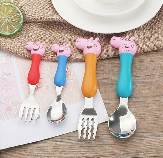papa pig Cartoon Theme Stainless Steel Spoon & Fork Set for Kids