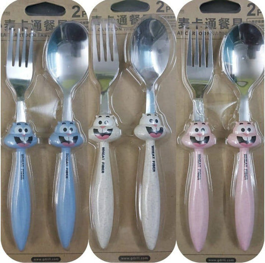 Wheat Grass - Cartoon Theme Stainless Steel Spoon & Fork Set for Kids