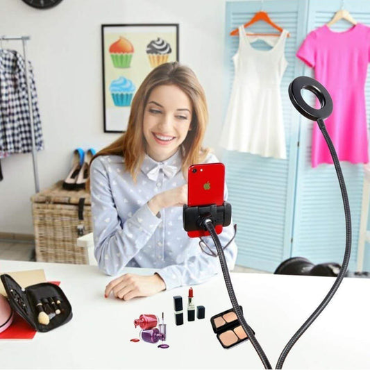 LED Selfie Ring Light with Phone Holder Flexible Arm Desk Mount Clamp for Live Stream, Online Meetings, Recording, Photography, USB Reading Light - Colors, 10 Brightness Level