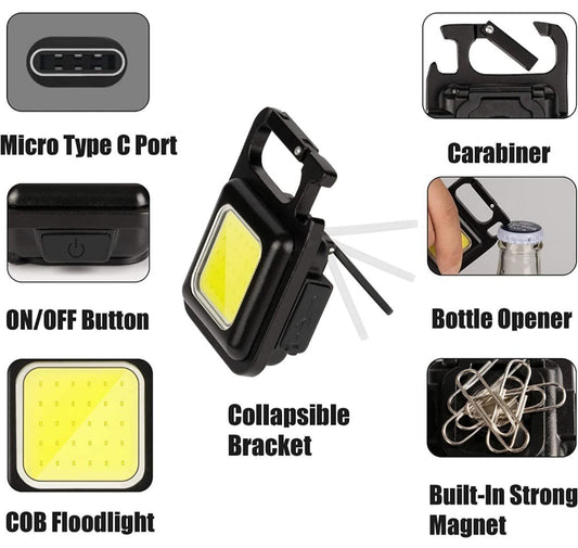 Bright Rechargable Mini Keychain Flashlight - 3 Light Modes