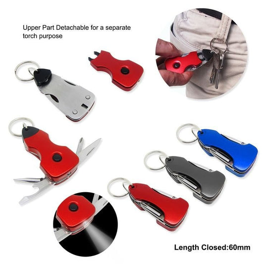 6 in 1 Multifunctional Tool Keychain with Torch, Screwdriver, Knife & Bottle Opener