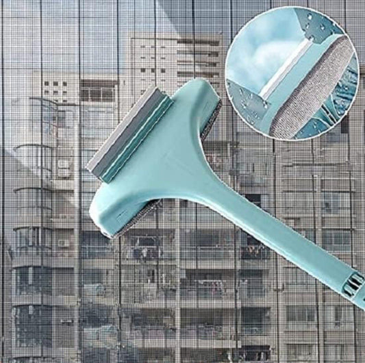 2 in 1 Mesh & Window Cleaning Double-Sided Brush & Wiper with Extended Handle
