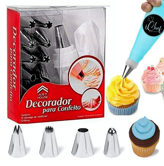 12 Piece Cake Decorating Set with Steel Nozzles