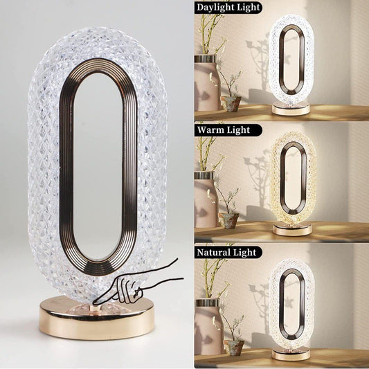 Crystal Wireless Night Lamp with 3 Colours - Rechargable, Dimmable with Touch - Best for Gift, Office, Bedroom - Design 2 Oval