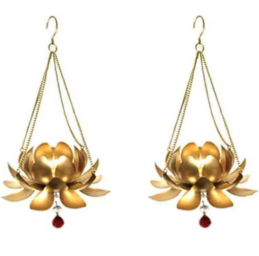 HD003- Beautiful Metal Hanging Lotus Flower Shape Wall Hanging Tealight Holder - For Home Decoration/ Diwali/Festival Wedding Decoration (Pack of 1)