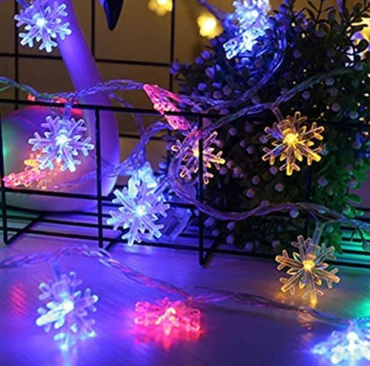 16 LED Multicolor Snowflakes Fairy String Festive Lights - Approx 4 Mtrs Length