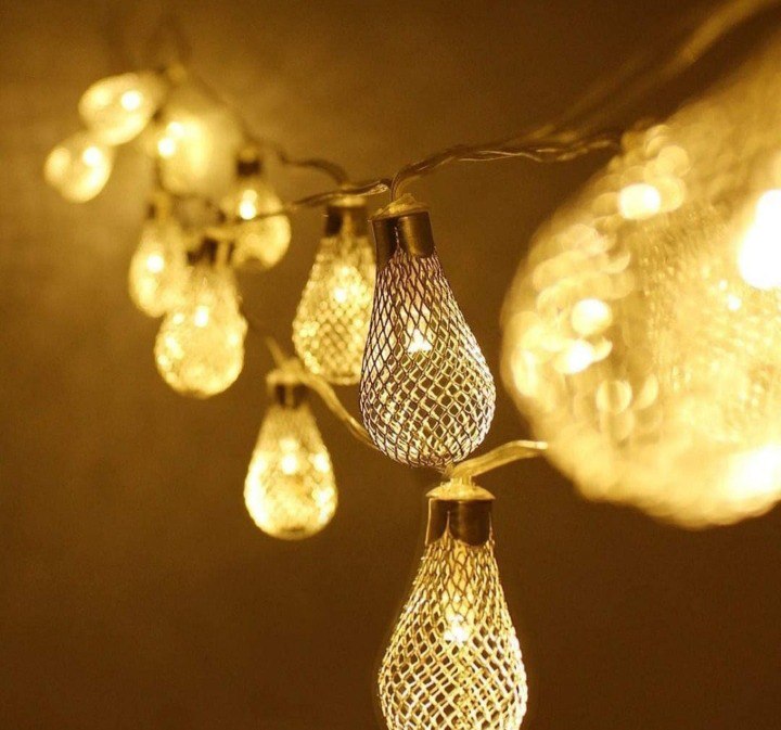 Golden Metal Pear Shaped Fairy String Lights - 16 LED - Plug-in Mode for Home Decoration - Warm White - 4 Meters