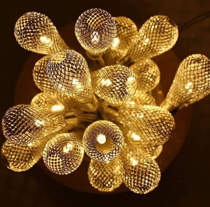 Golden Metal Pear Shaped Fairy String Lights - 16 LED - Plug-in Mode for Home Decoration - Warm White - 4 Meters
