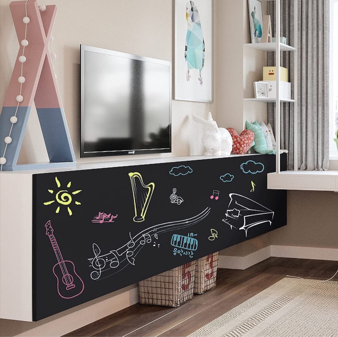Black Board Paper Sheet Roll with 5 Colorful Chalks, Self-Adhesive Erasable Wall Sticker Chalkboard for Home, Office, School, Tution Classes etc (Size : 45 x 200 cms)