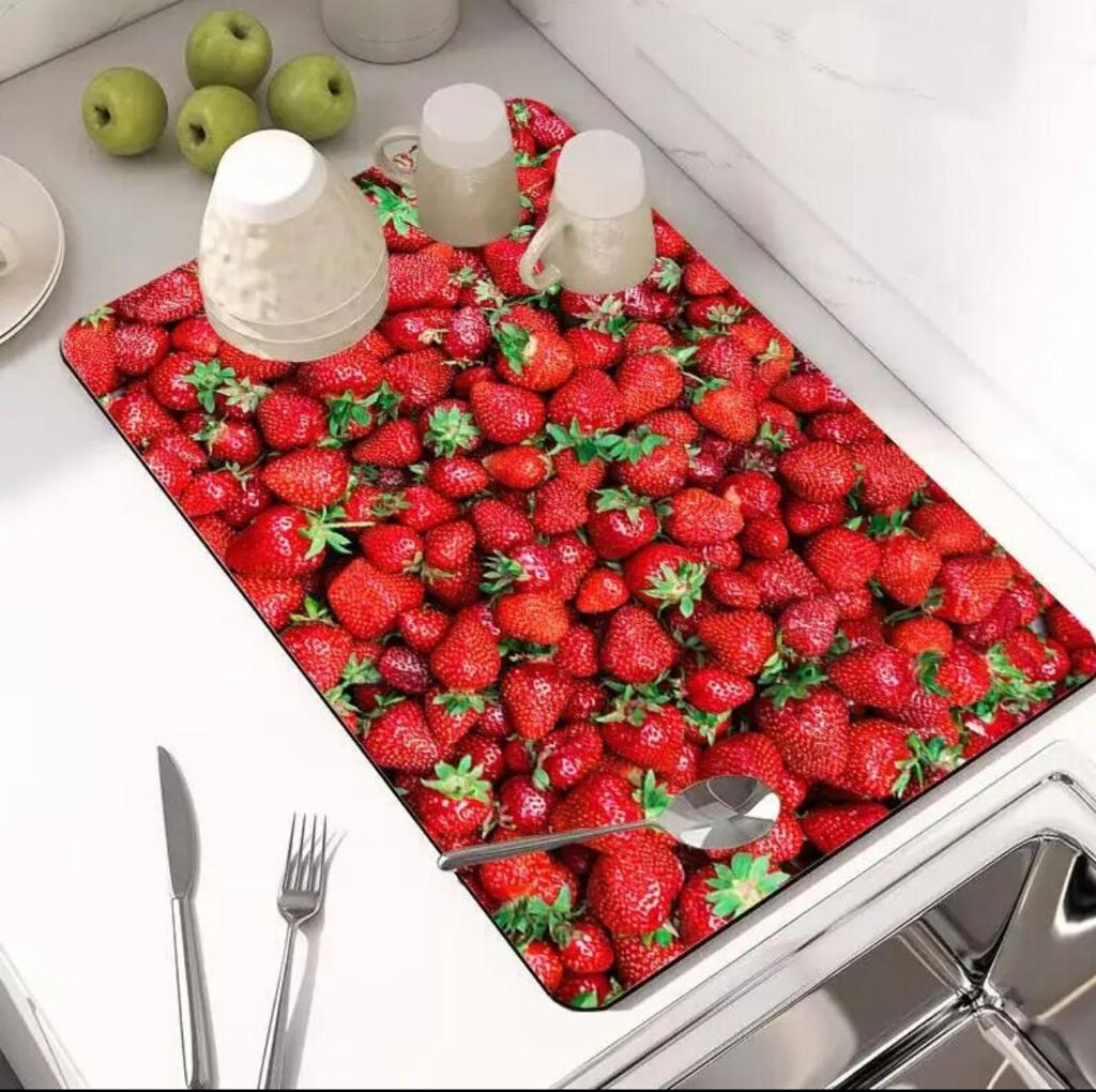 3D Printed Super Absorbent Dish Drying Mat - Quick Dry Nanofiber Kitchen Sink Mat, Anti-Slip Drainer Mat for Kitchen Counter (Random Prints)