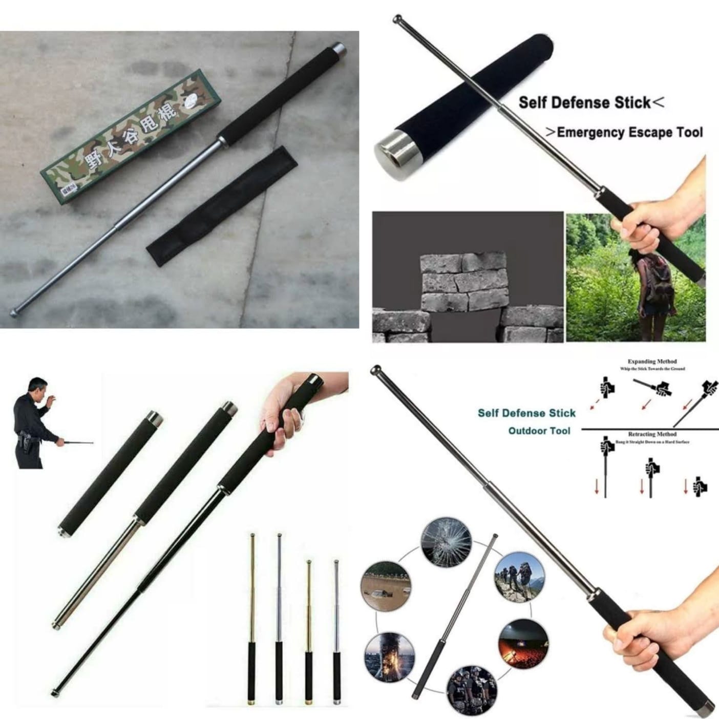 Expandable Multi Utility Telescopic Foldable Self Defence Stick - with Nylon Bag Cover and Comfotable Grip
