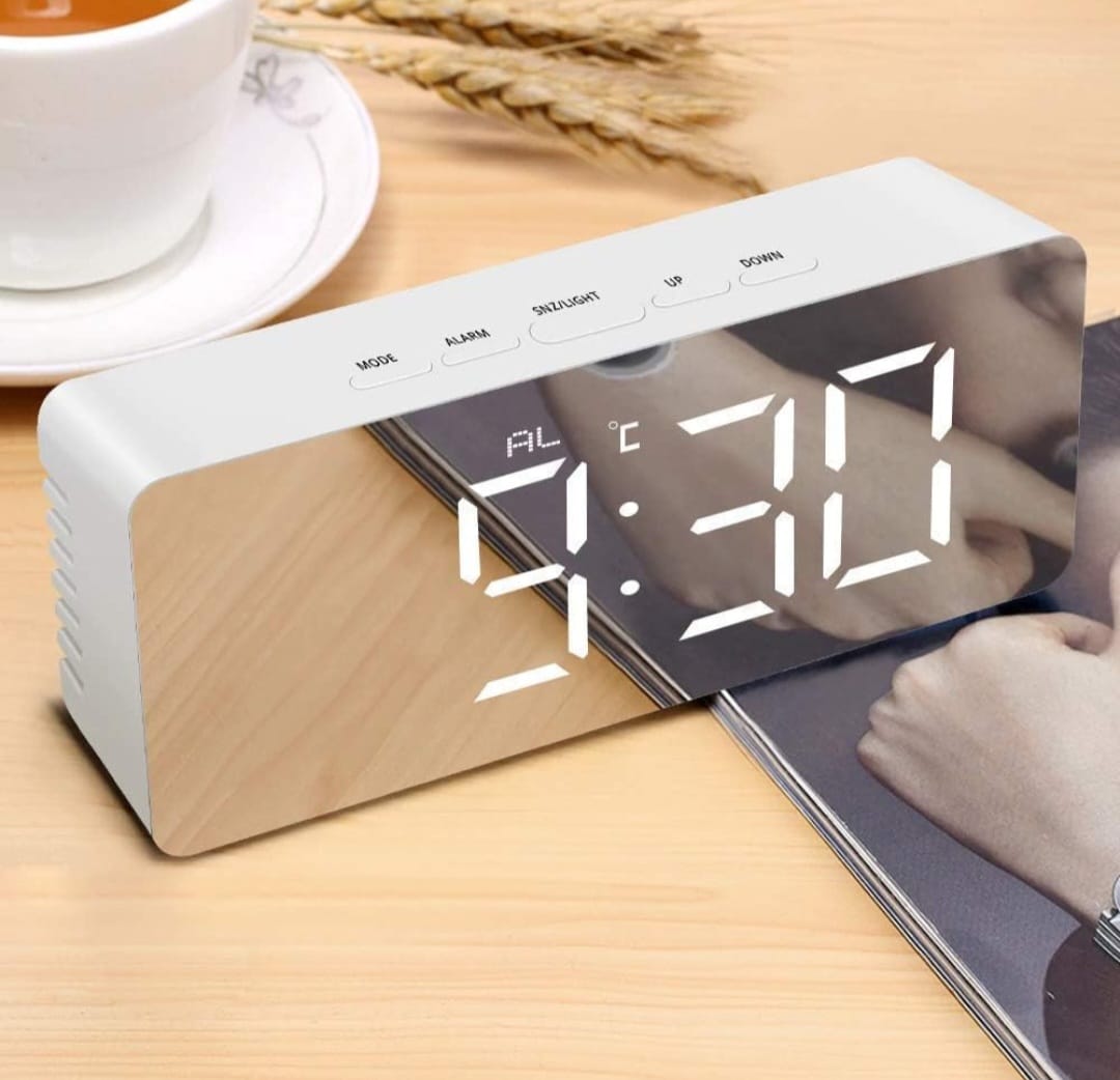 Digital LED Mirror Alarm Clock - Smart Back Light Table Mirror Alarm Clock with Date and Temperature