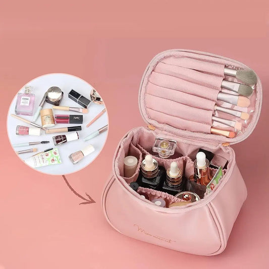 Cute Portable Lightweight Waterproof Travel Vanity Bag with Large Opening Brush Compartment