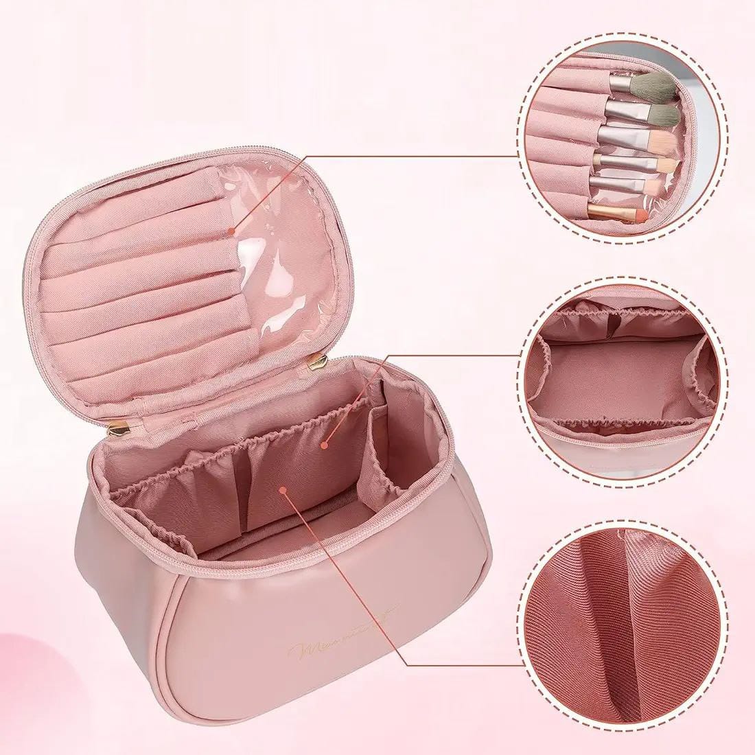 Cute Portable Lightweight Waterproof Travel Vanity Bag with Large Opening Brush Compartment
