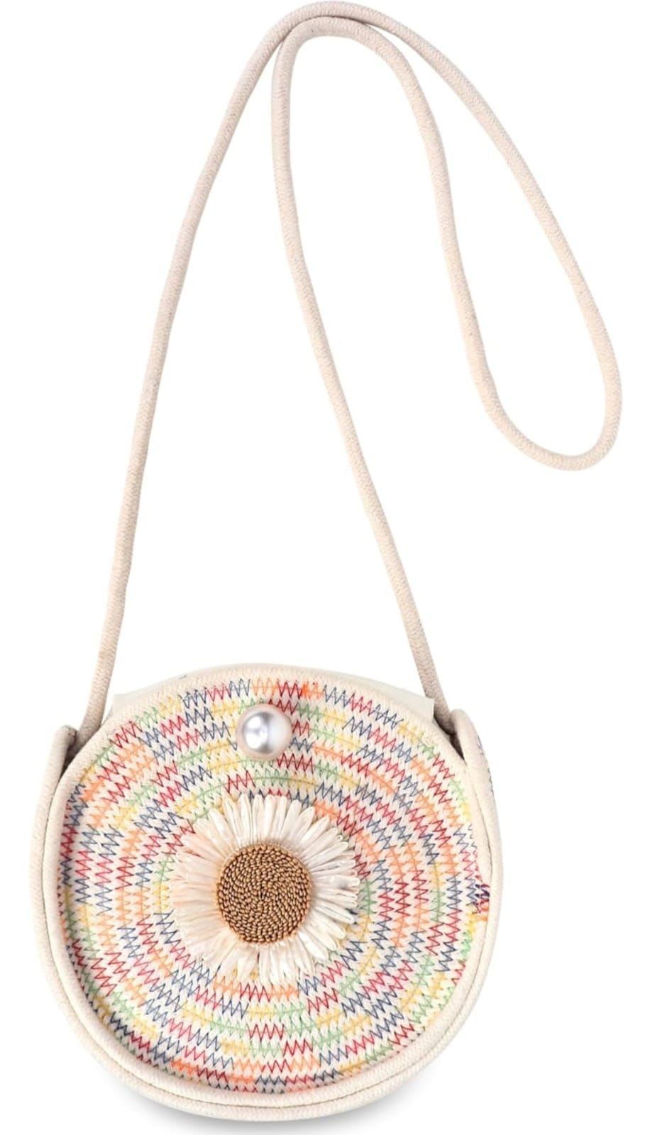 Big Sized - Women's Round Handicraft Jute (Gol) Sling Bag/Handbag with Pompom