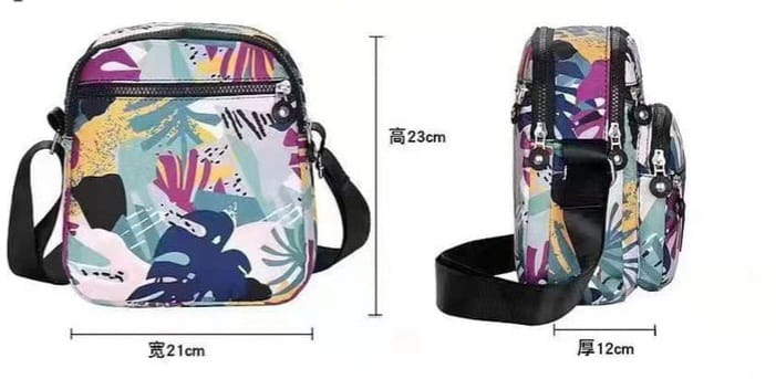 Multipurpose Stylish 7 Pockets Zip Closure Sling Cross Body Travel Bag - (Size : 23 x 21 x 12 cms) - Best Imported Quality - Random Prints