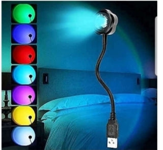 Sunset USB Night Light Lamp Projector - 360° Rotation - Romantic Visual Ambient - for Bedroom, Car & Party (7 Colors + 13 Functional Modes)