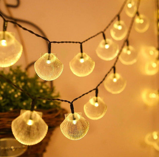 14 LED Golden - Crystal Sea Shell String Fairy Light - Plug Operated - Approx 4 Mtrs