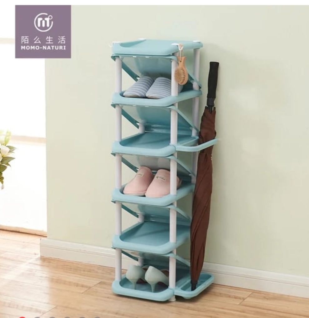 11 Layer Shoe Rack Stand (6+5 Layers) with 2 Hooks and Attached Umbrela Stand